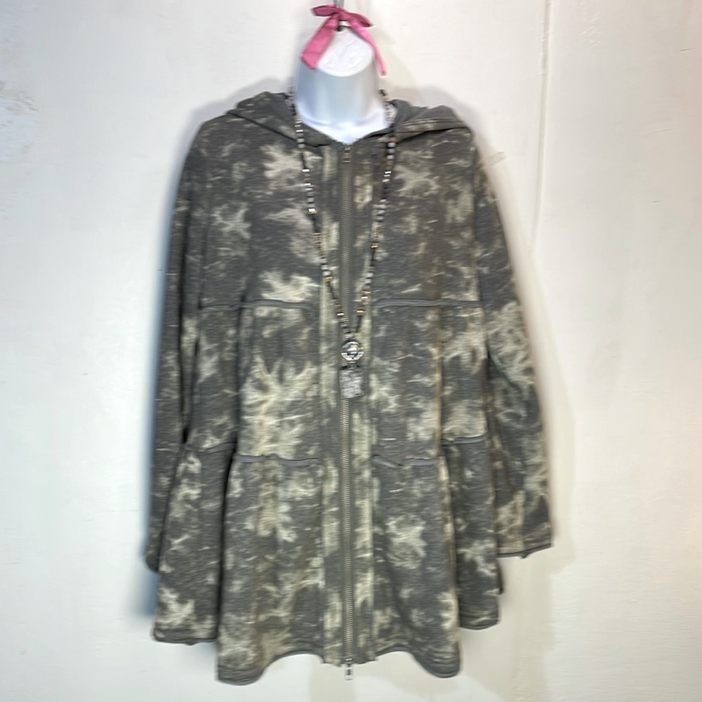 #0084 Mur Mur -Long Olive & Cream Zip Up Flare Cute Sweatshirt.